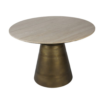 Clifton II Light Travertine Round Dining Table - Brass Libra 1