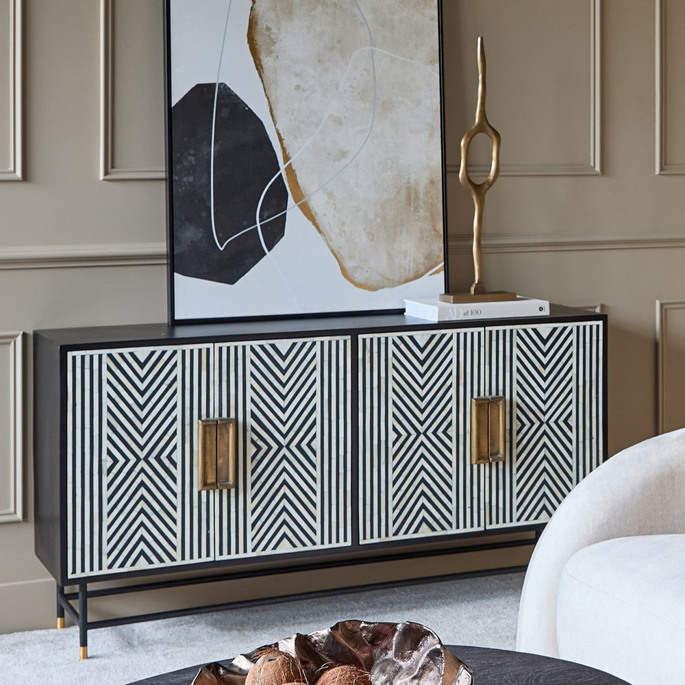 Delaney Bone Inlay Four Door Buffet Cabinet - Black Libra 2