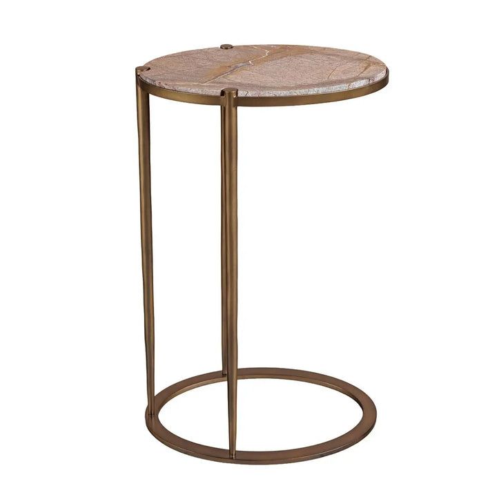 Iota Oval Accent Table - Forest Brown Marble & Gold