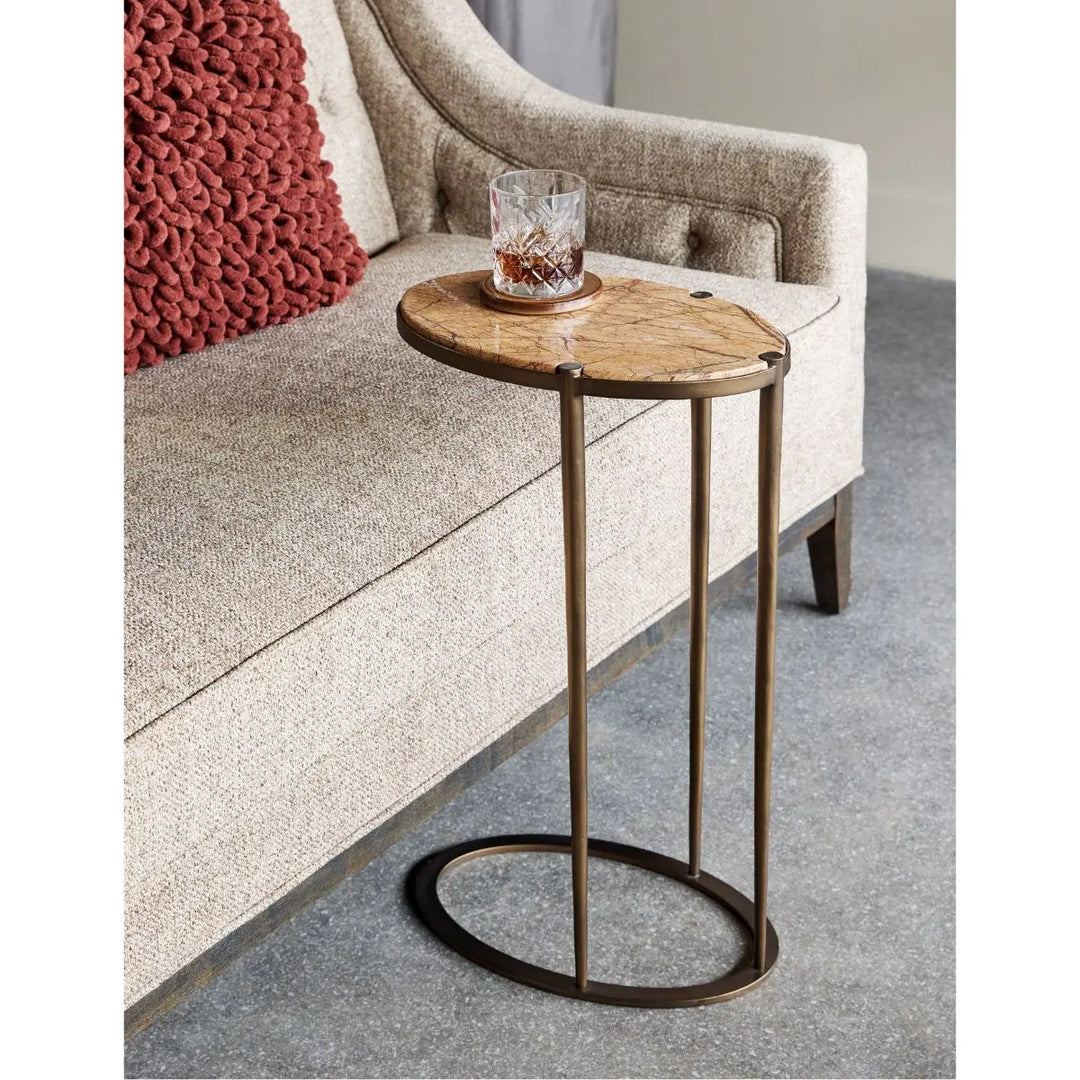 Iota Oval Accent Table - Forest Brown Marble & Gold