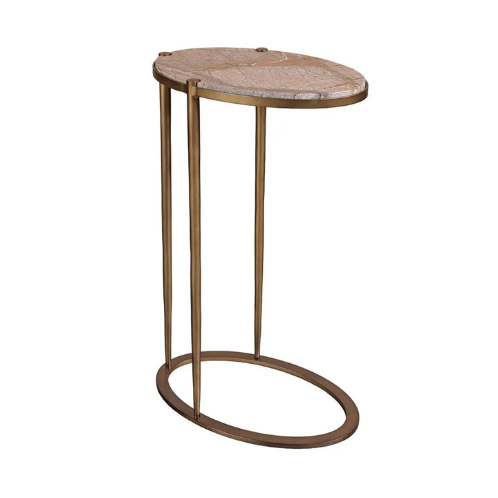 Iota Oval Accent Table - Forest Brown Marble & Gold