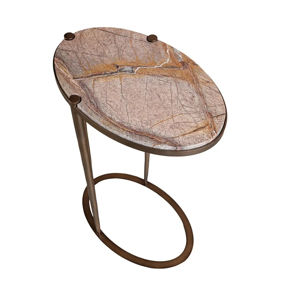 Iota Oval Accent Table - Forest Brown Marble & Gold