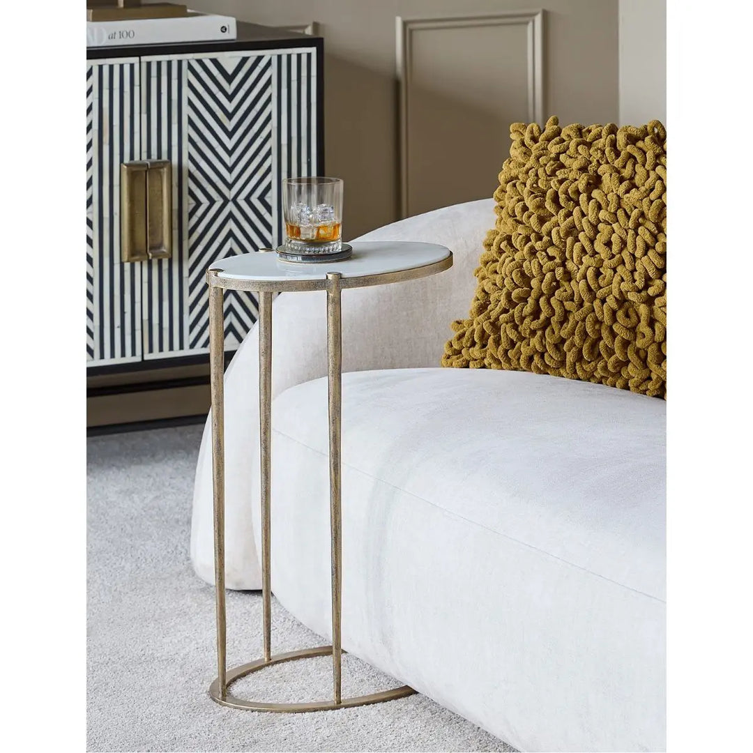 Iota Oval Accent Table - White Banswara Marble
