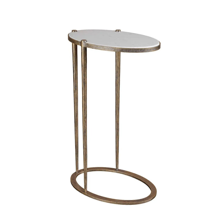 Iota Oval Accent Table - White Banswara Marble