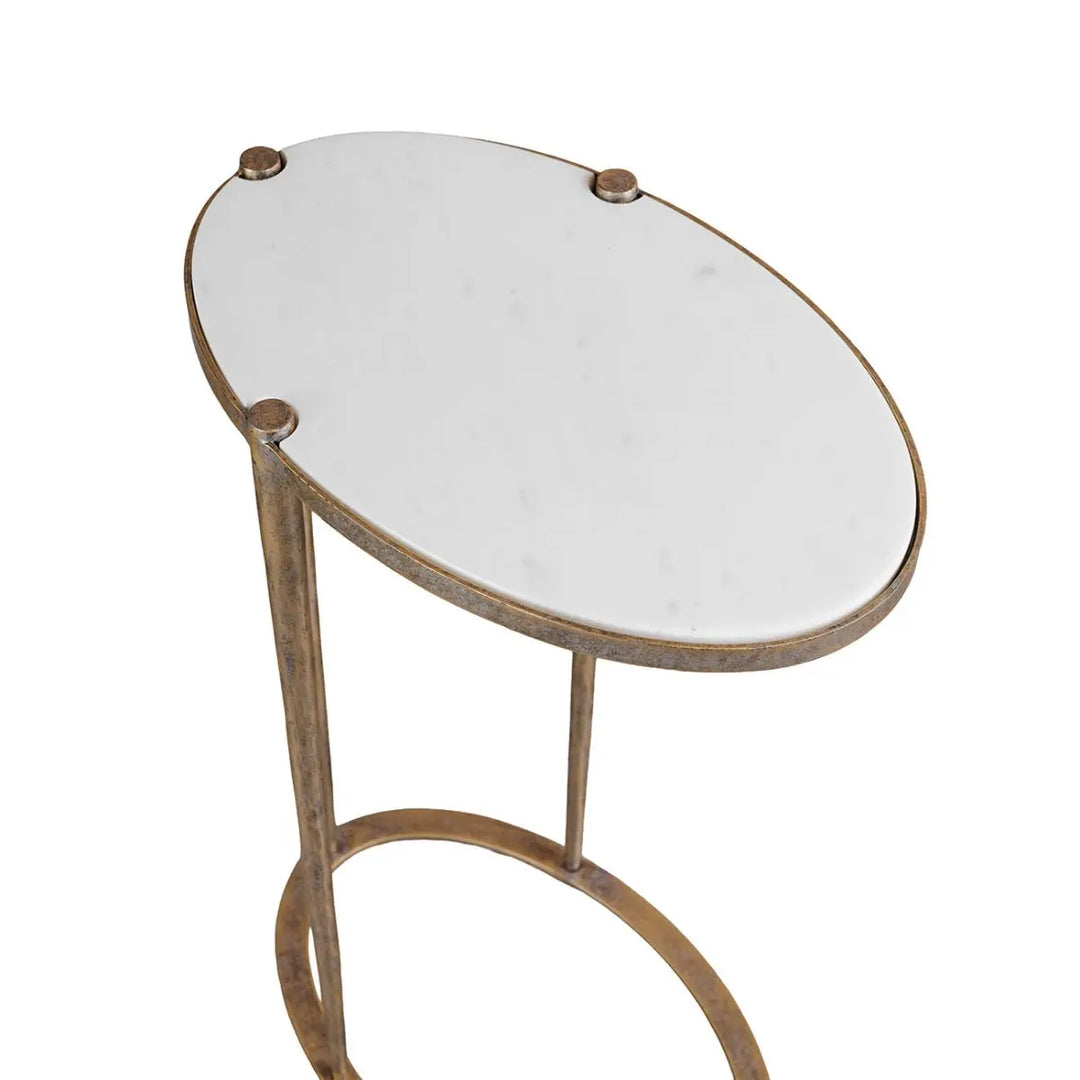 Iota Oval Accent Table - White Banswara Marble