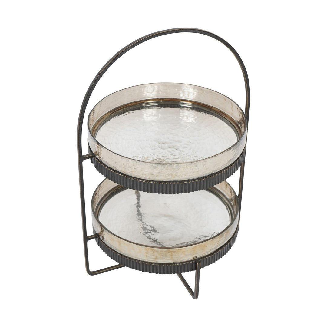 Beresford Glass Two Tier Cake Stand - Antique Brass Libra 3