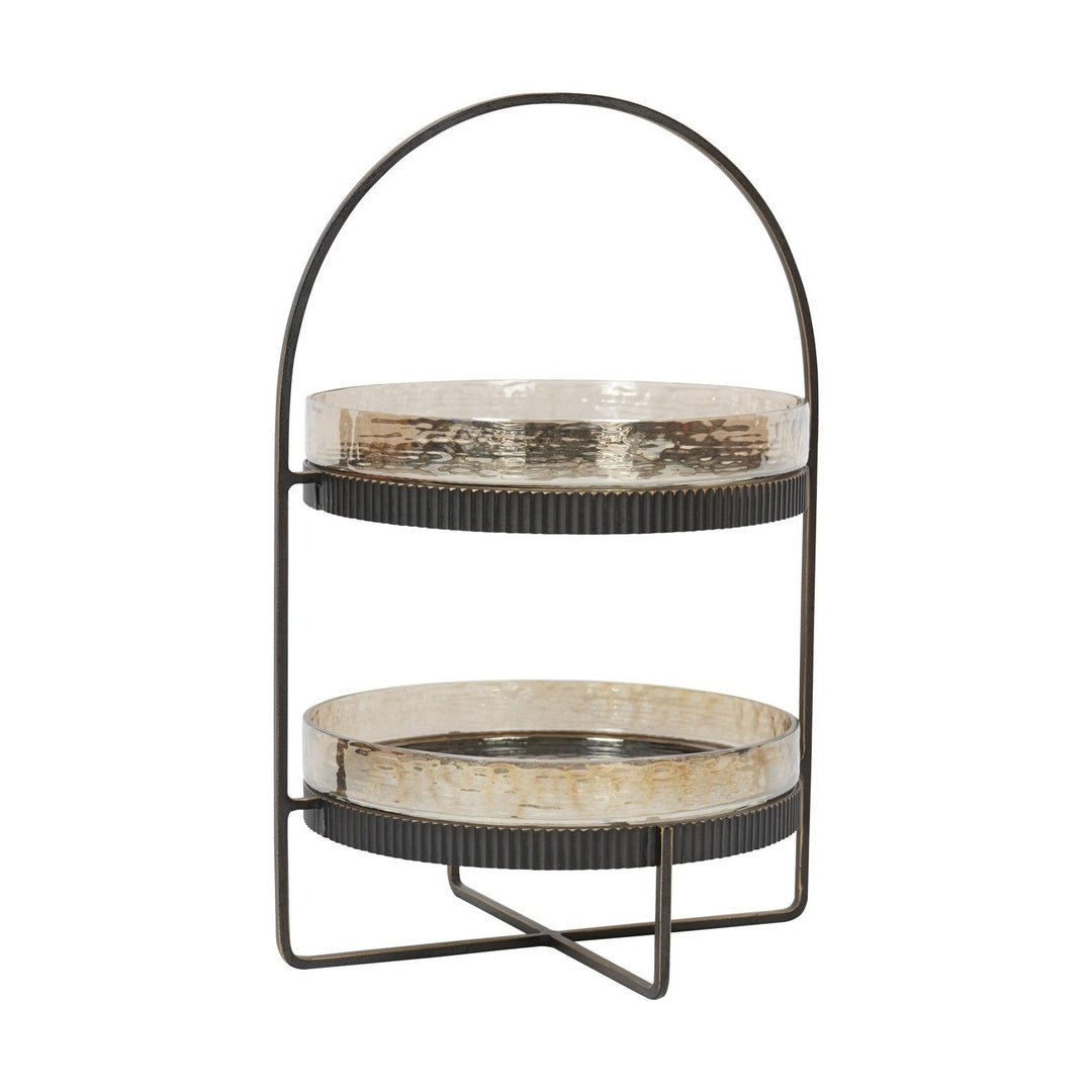 Beresford Glass Two Tier Cake Stand - Antique Brass Libra 1
