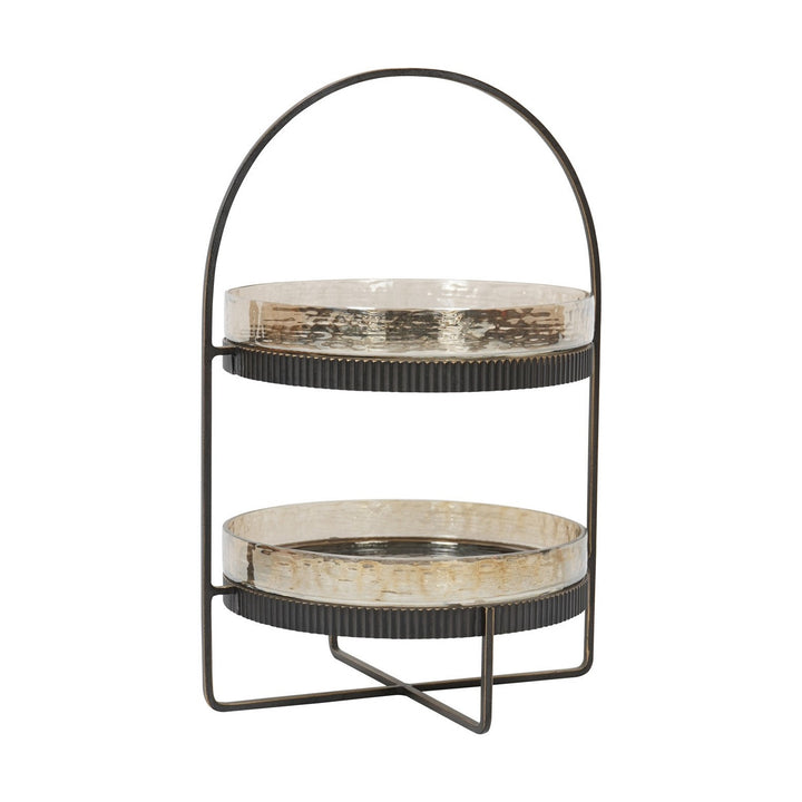 Beresford Glass Two Tier Cake Stand - Antique Brass Libra 1