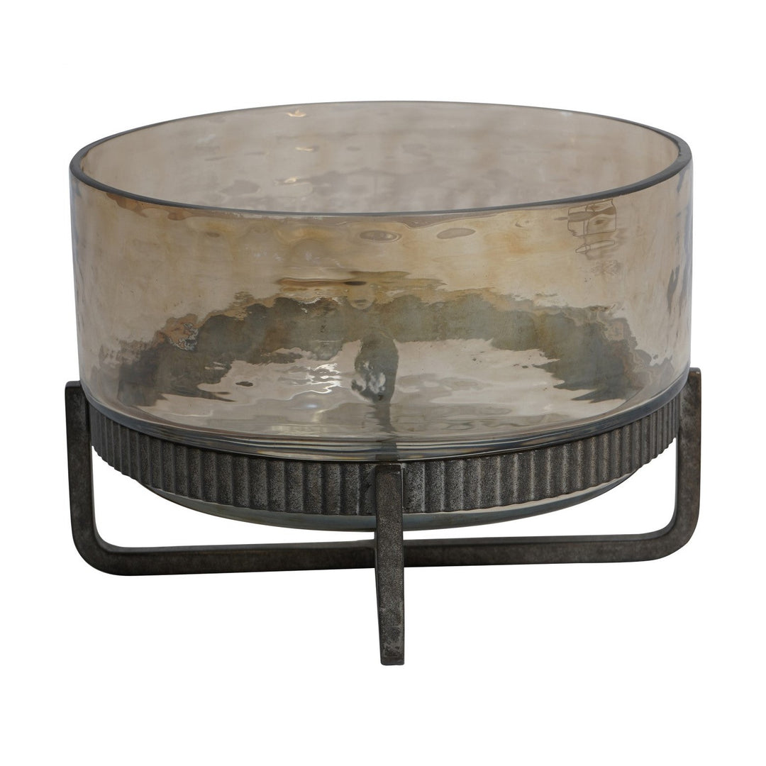 Beresford Glass Bowl On Stand - Antique Brass Libra 1