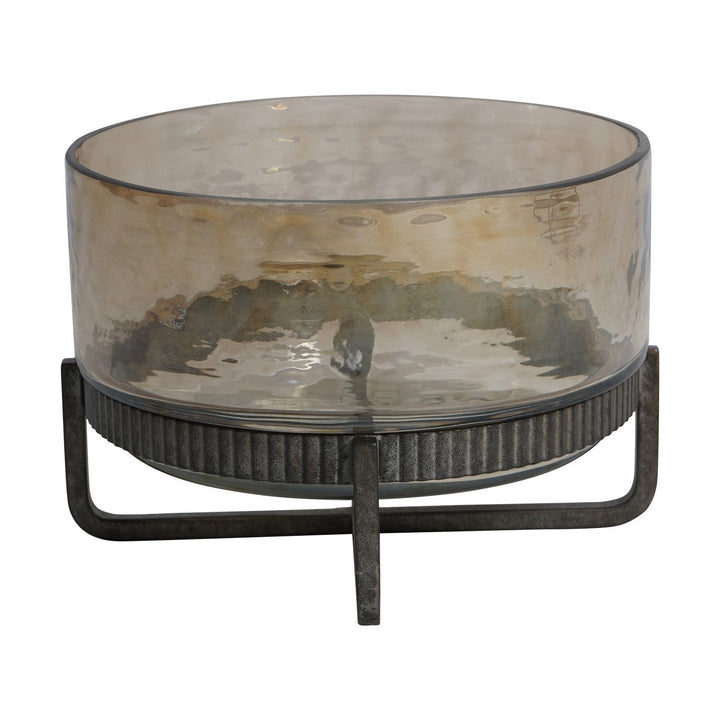 Beresford Glass Bowl On Stand - Antique Brass Libra 1