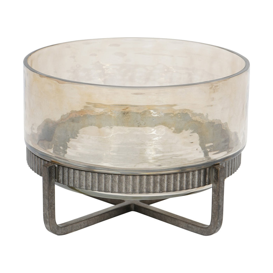 Beresford Glass Bowl On Stand - Antique Brass Libra 2