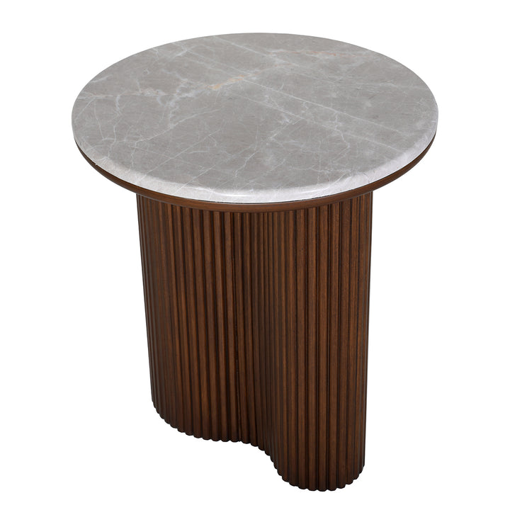 Whitwell Marble Top Fluted Wood Large Side Table