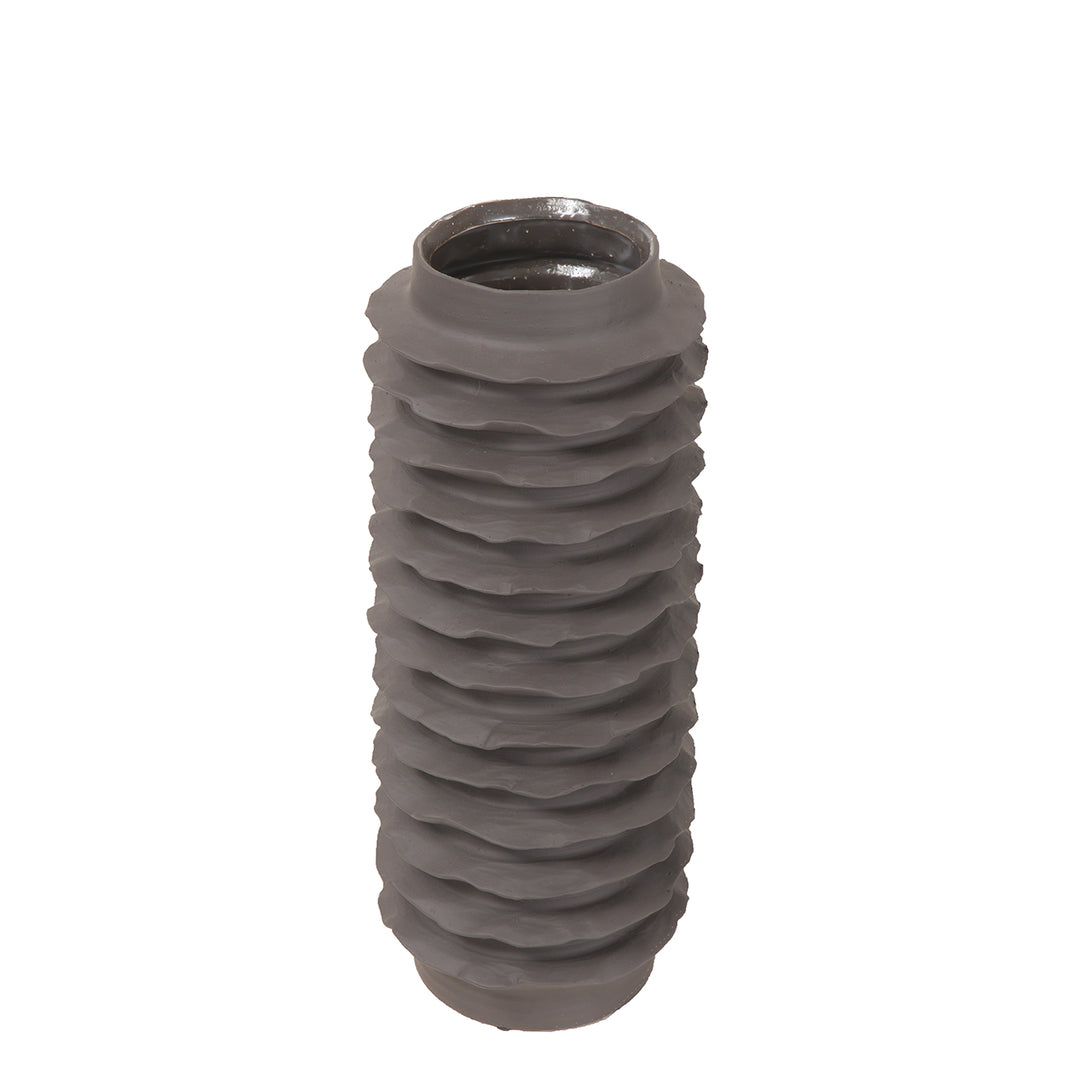 Cavera Brown Ribbed Ceramic Large Vase