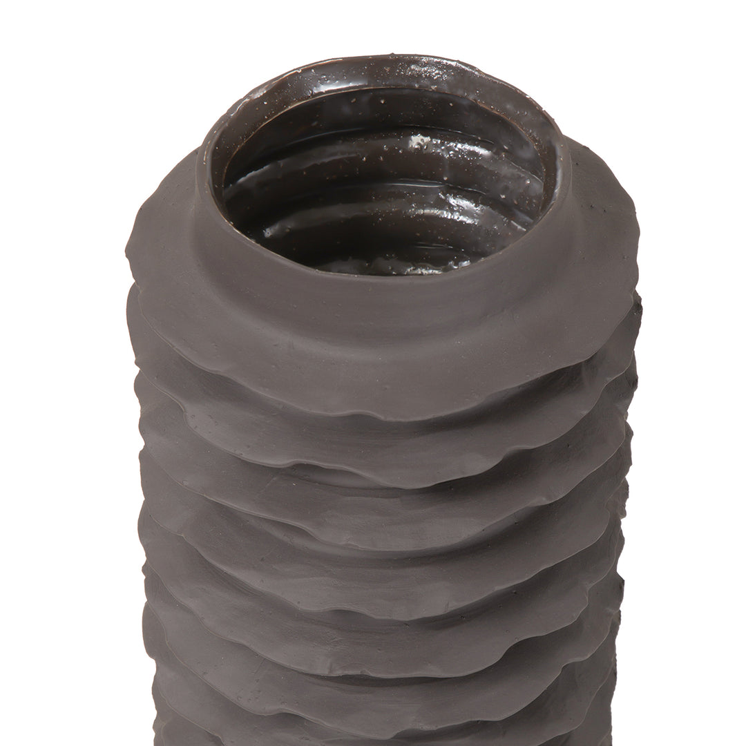 Cavera Brown Ribbed Ceramic Large Vase