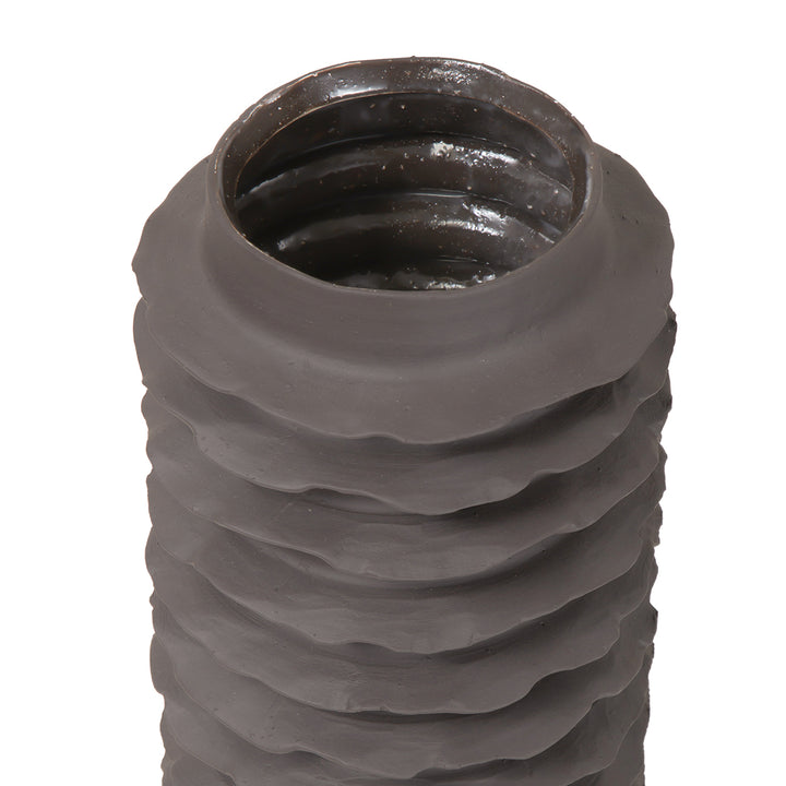 Cavera Brown Ribbed Ceramic Large Vase