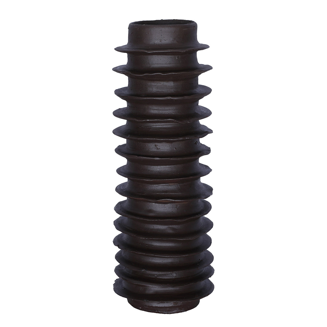 Cavera Brown Ribbed Ceramic Large Vase