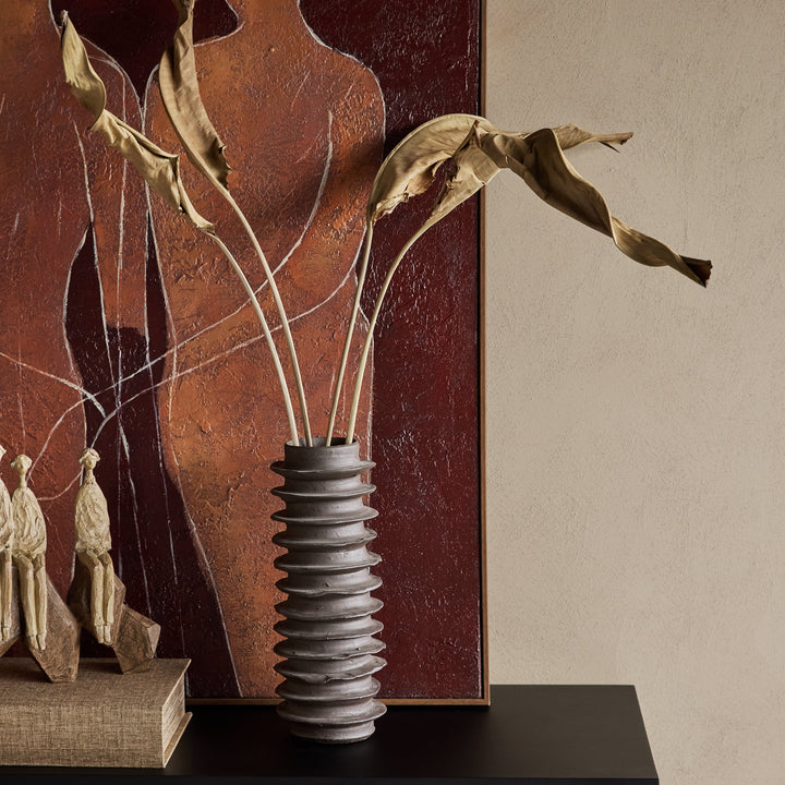 Cavera Brown Ribbed Ceramic Vase