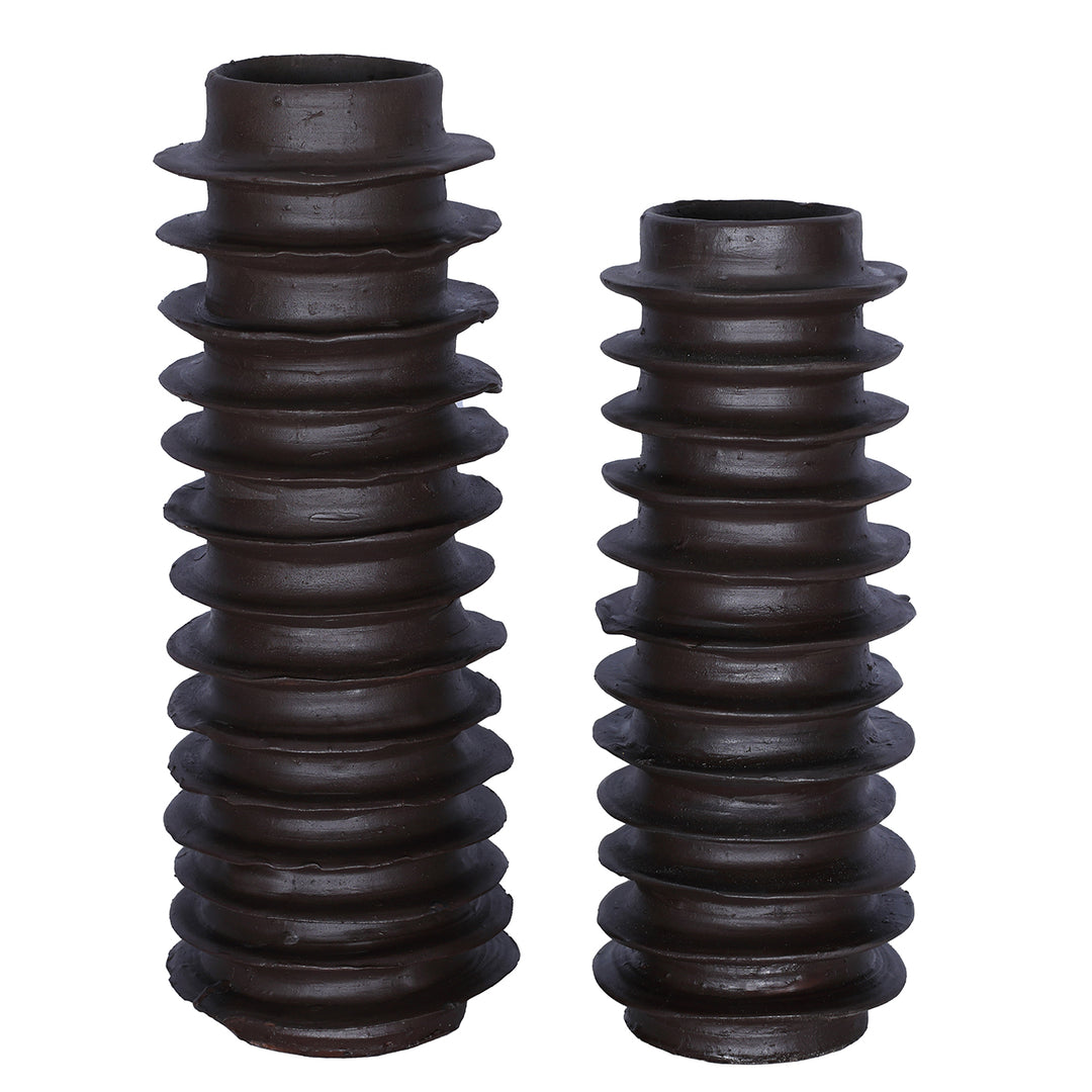 Cavera Brown Ribbed Ceramic Vase