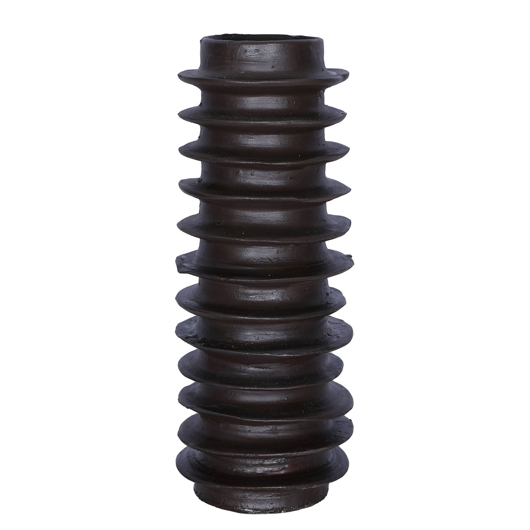 Cavera Brown Ribbed Ceramic Vase