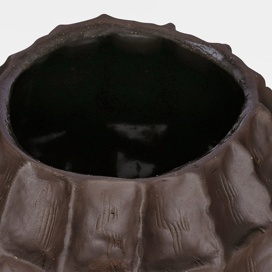 Kova Brown Textured Ceramic Round Vase