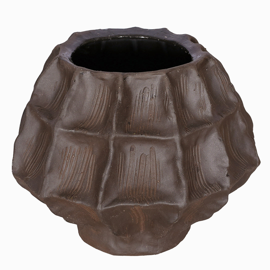 Kova Brown Textured Ceramic Squat Vase