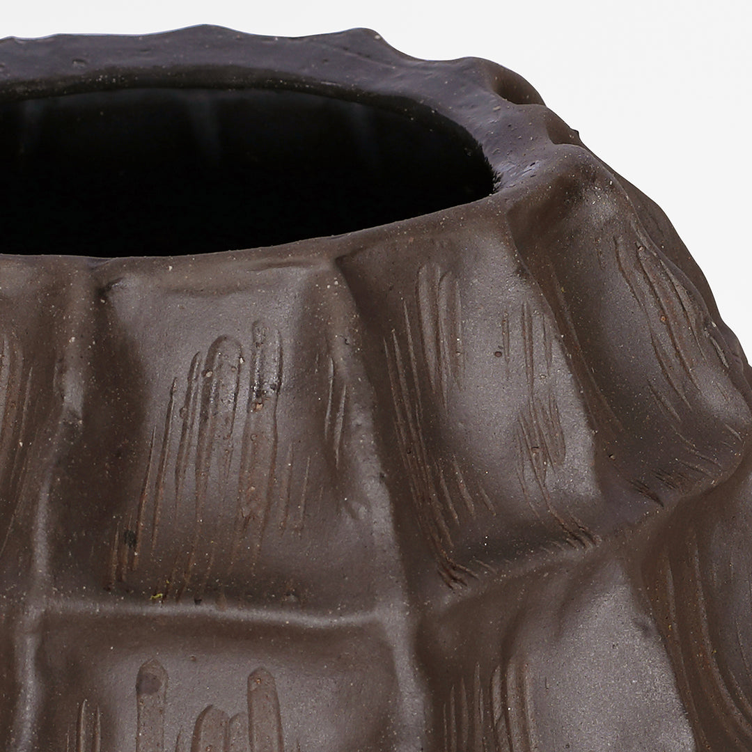 Kova Brown Textured Ceramic Squat Vase