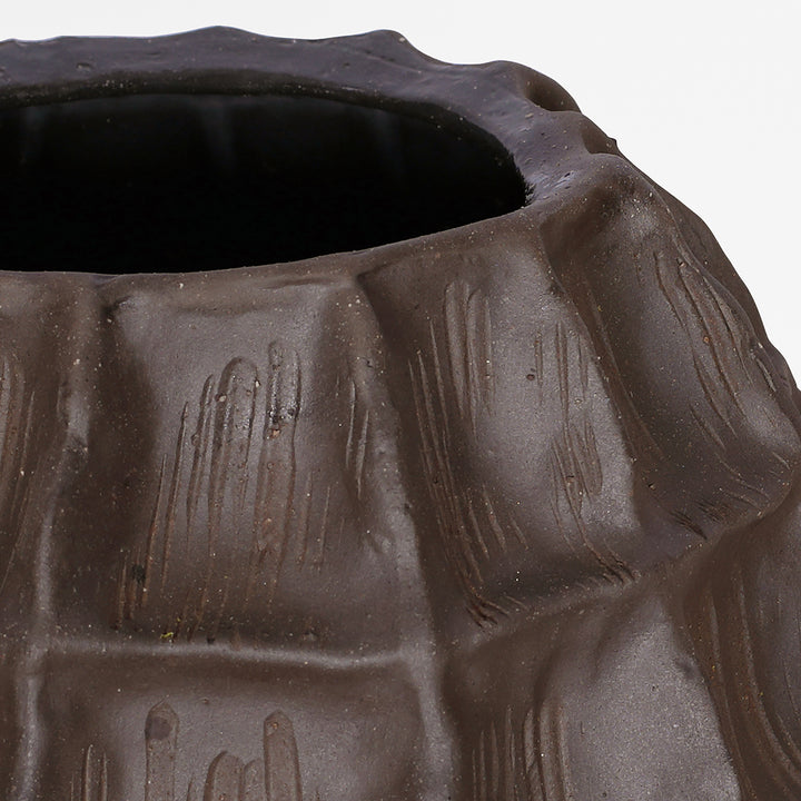 Kova Brown Textured Ceramic Squat Vase