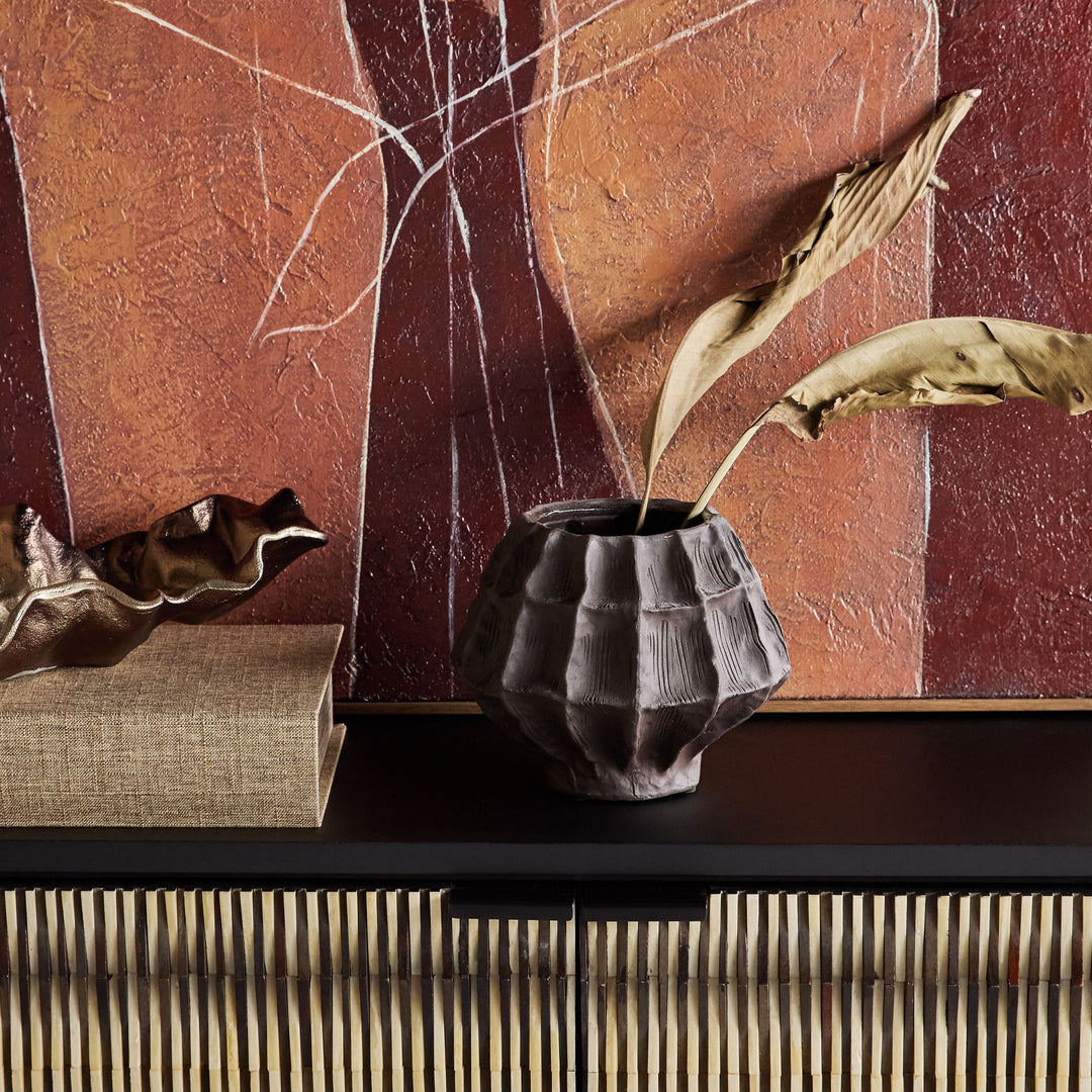 Kova Brown Textured Ceramic Squat Vase