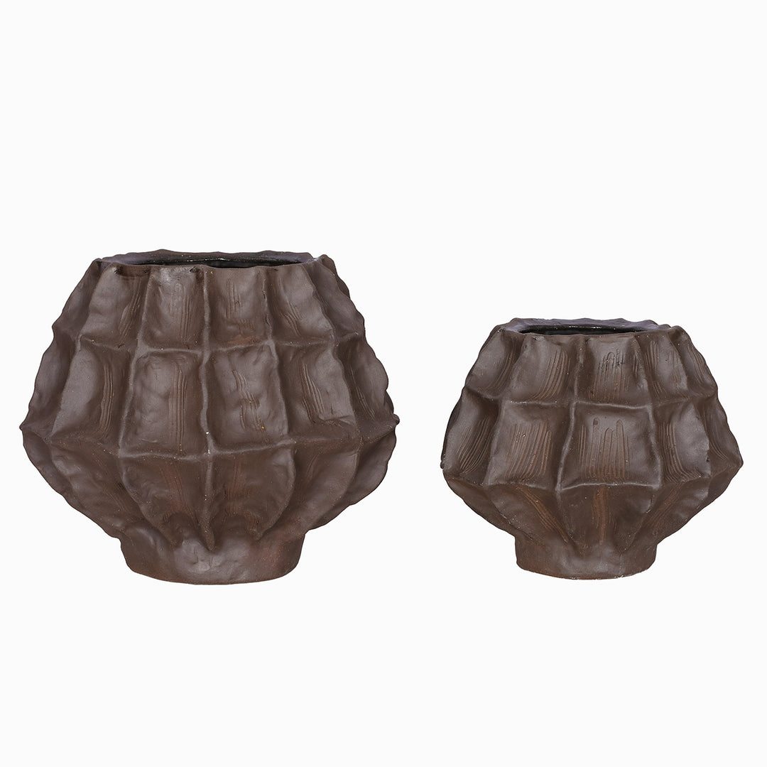 Kova Brown Textured Ceramic Squat Vase
