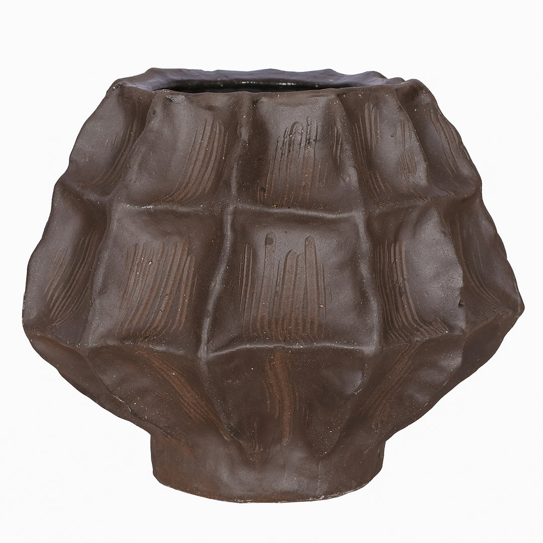 Kova Brown Textured Ceramic Squat Vase