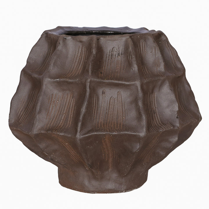 Kova Brown Textured Ceramic Squat Vase