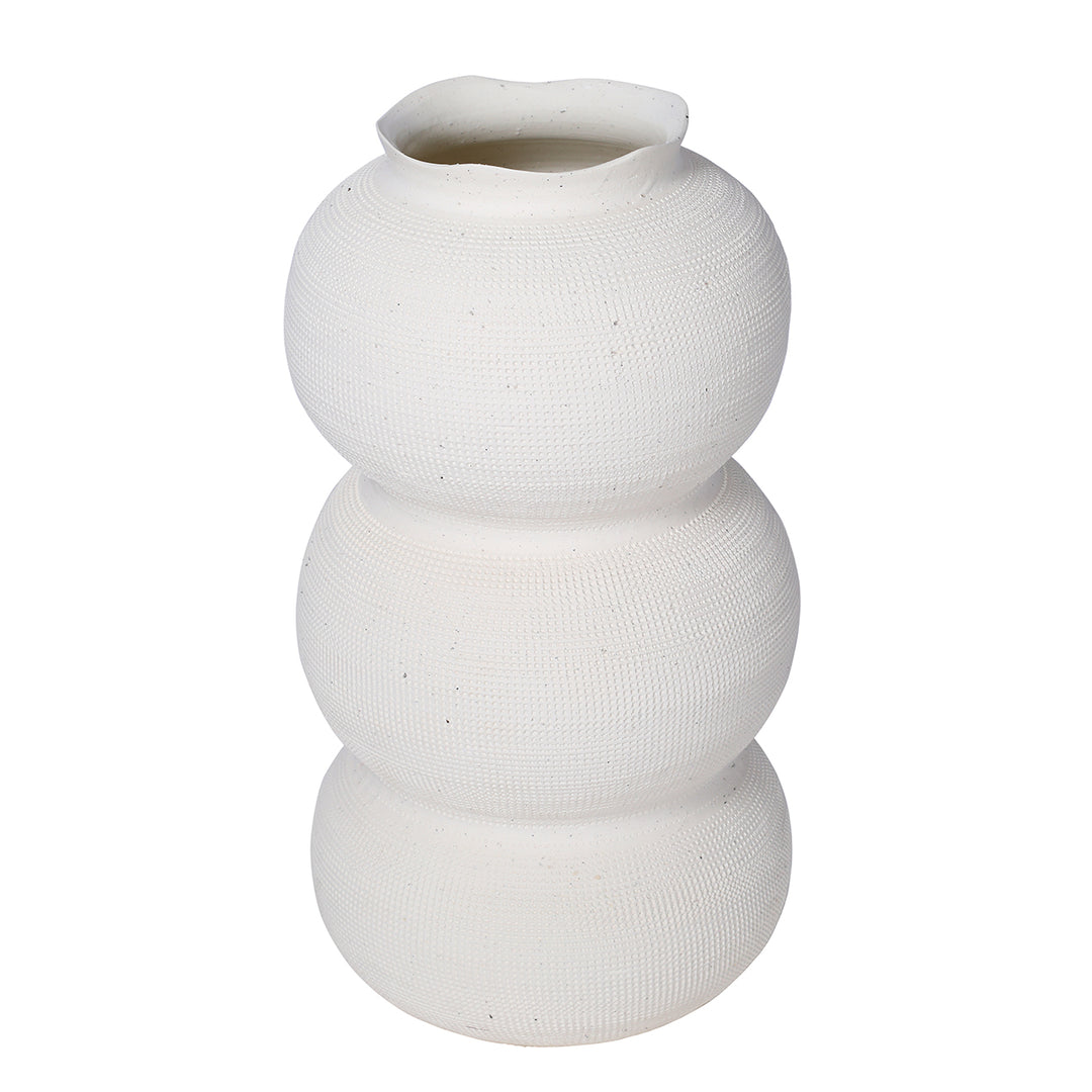 Rhea White Textured Ceramic Triple Bulb Vase