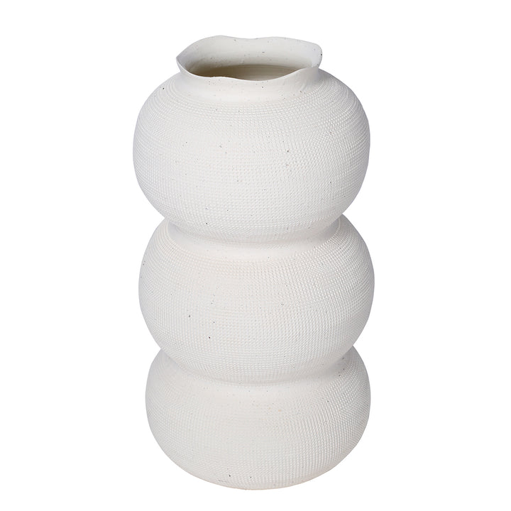 Rhea White Textured Ceramic Triple Bulb Vase