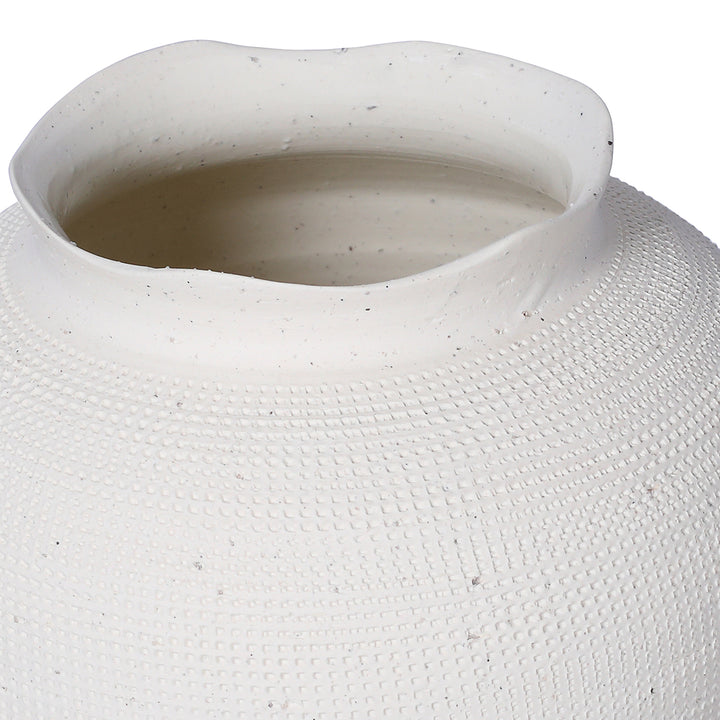 Rhea White Textured Ceramic Triple Bulb Vase