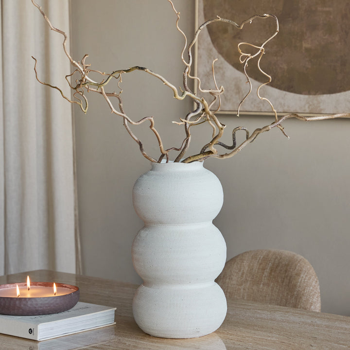 Rhea White Textured Ceramic Triple Bulb Vase