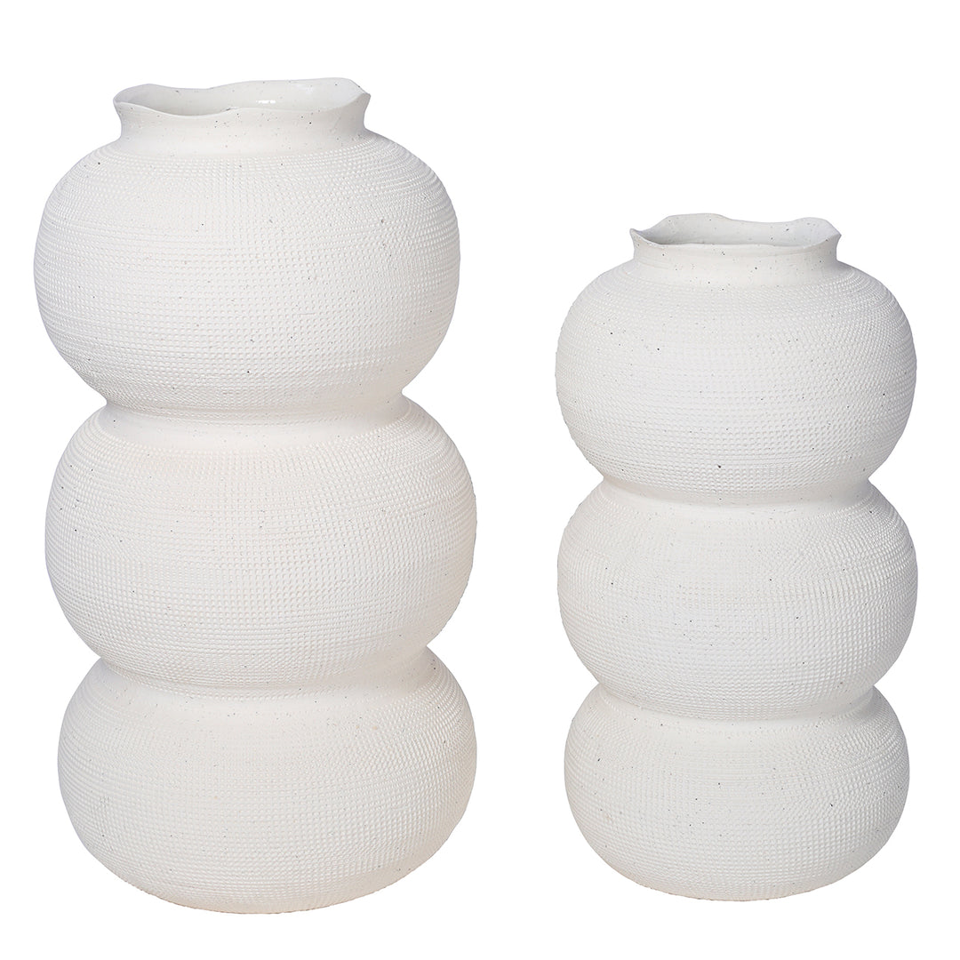Rhea White Textured Ceramic Triple Bulb Vase