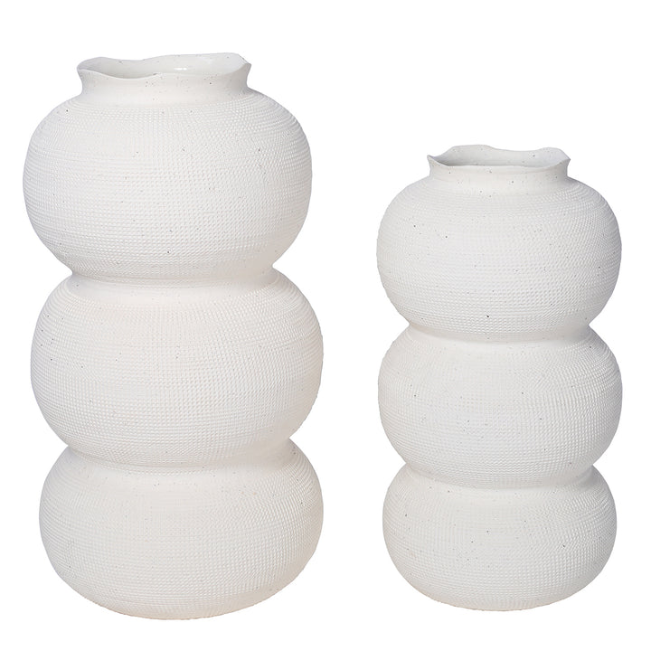 Rhea White Textured Ceramic Triple Bulb Vase
