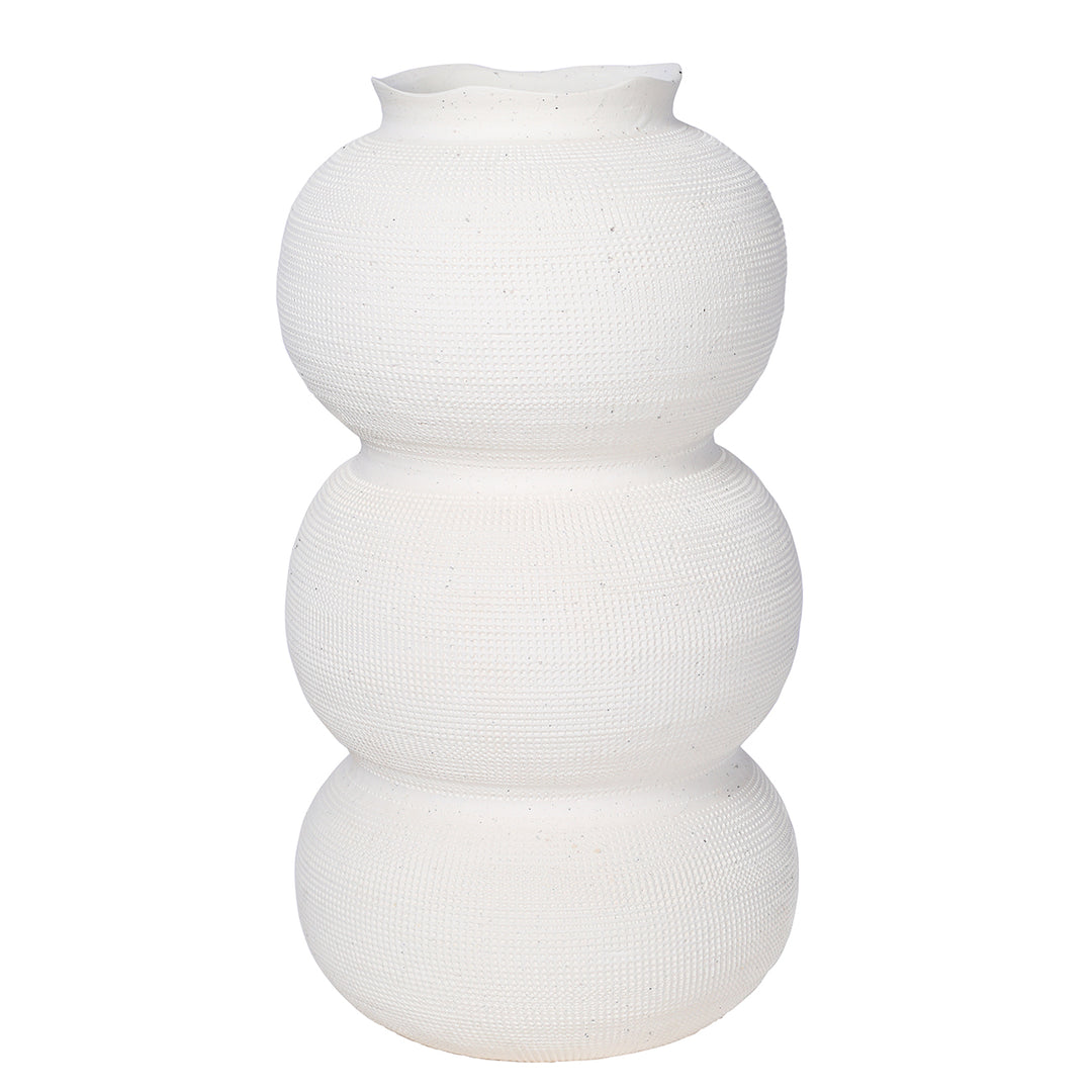 Rhea White Textured Ceramic Triple Bulb Vase