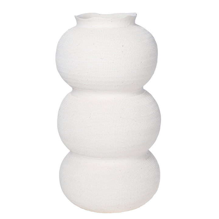 Rhea White Textured Ceramic Triple Bulb Vase