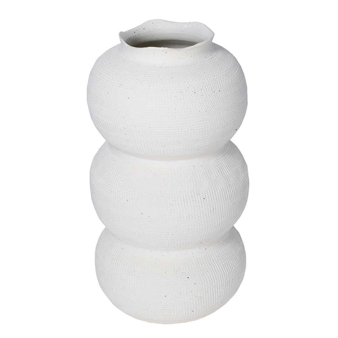 Rhea White Textured Ceramic Triple Bulb Small Vase