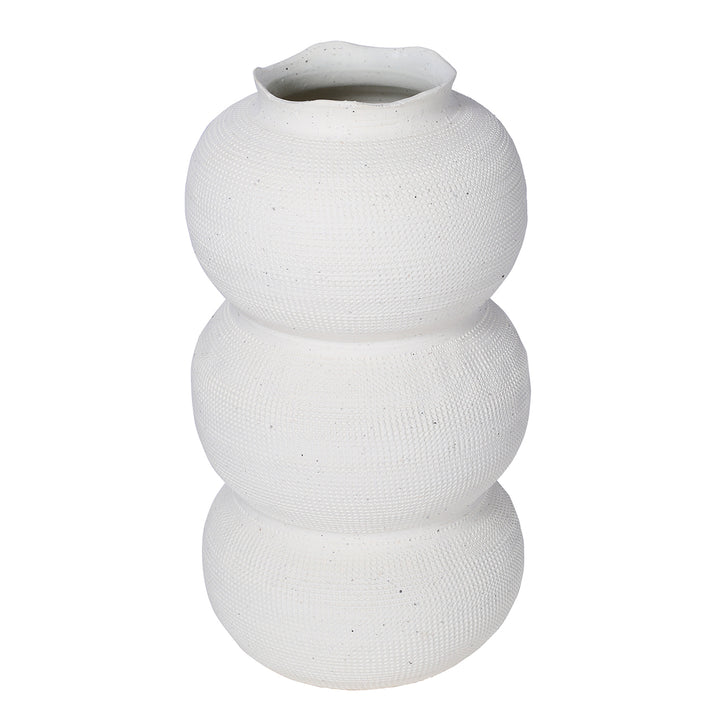 Rhea White Textured Ceramic Triple Bulb Small Vase