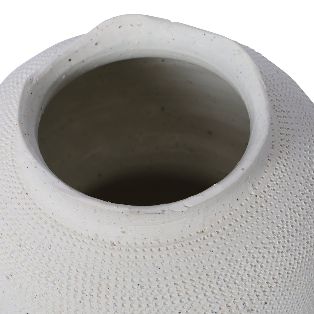 Rhea White Textured Ceramic Triple Bulb Small Vase