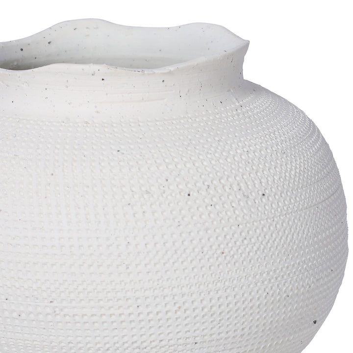 Rhea White Textured Ceramic Triple Bulb Small Vase