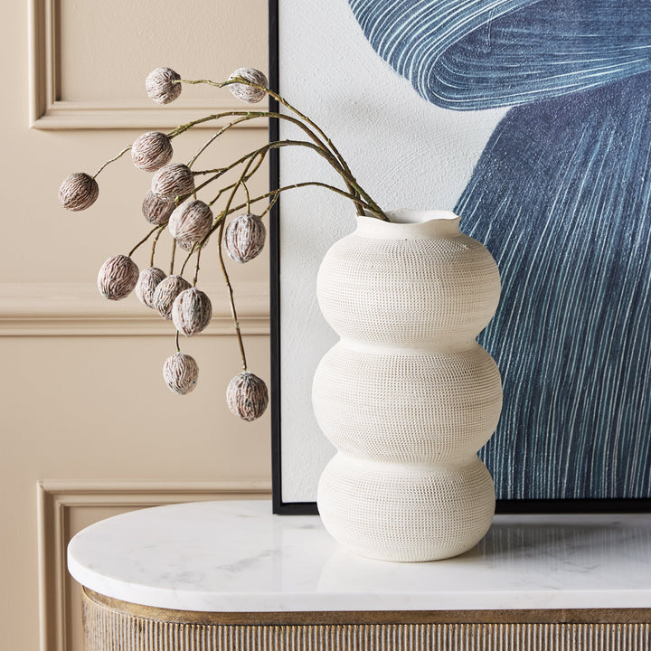 Rhea White Textured Ceramic Triple Bulb Small Vase