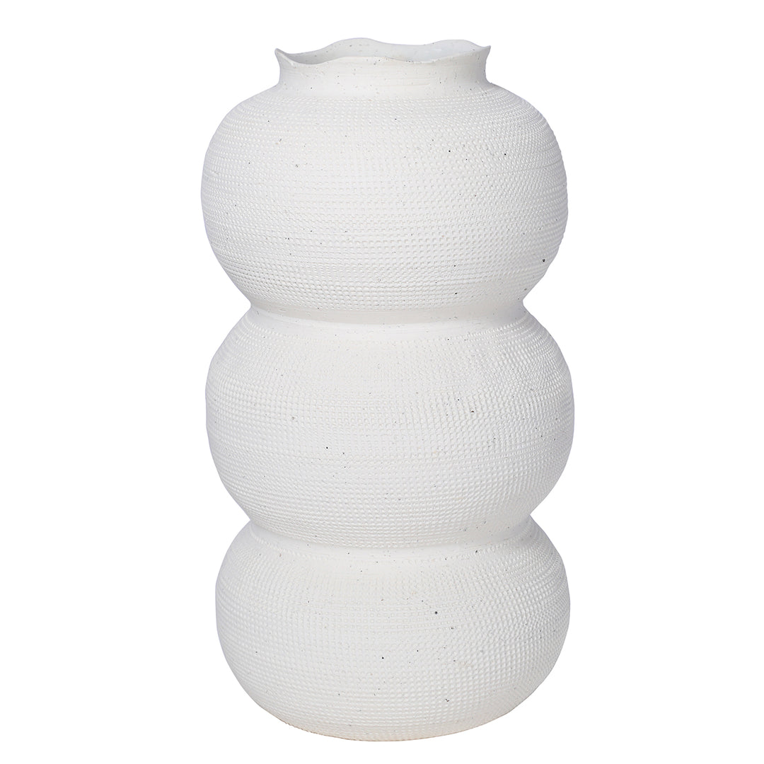 Rhea White Textured Ceramic Triple Bulb Small Vase