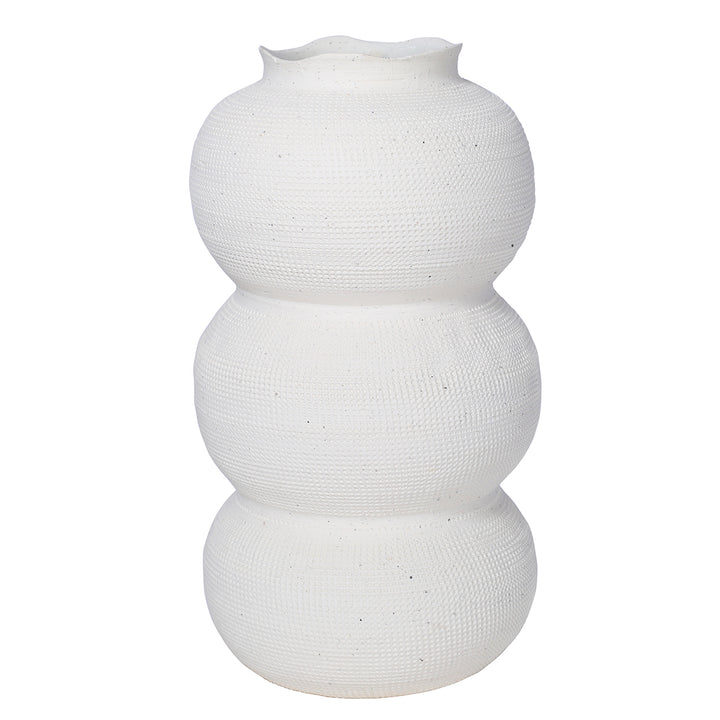 Rhea White Textured Ceramic Triple Bulb Small Vase