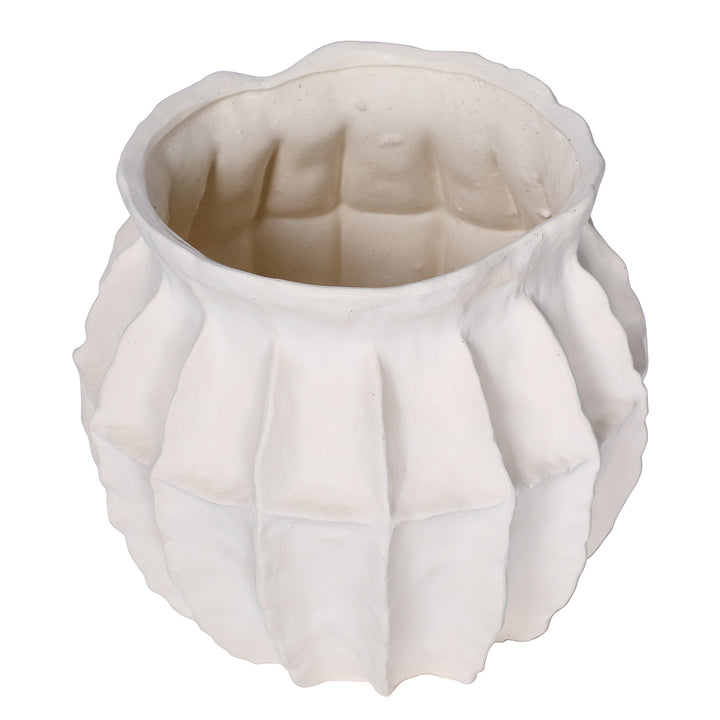 Kova White Ceramic Ribbed Large Squat Vase