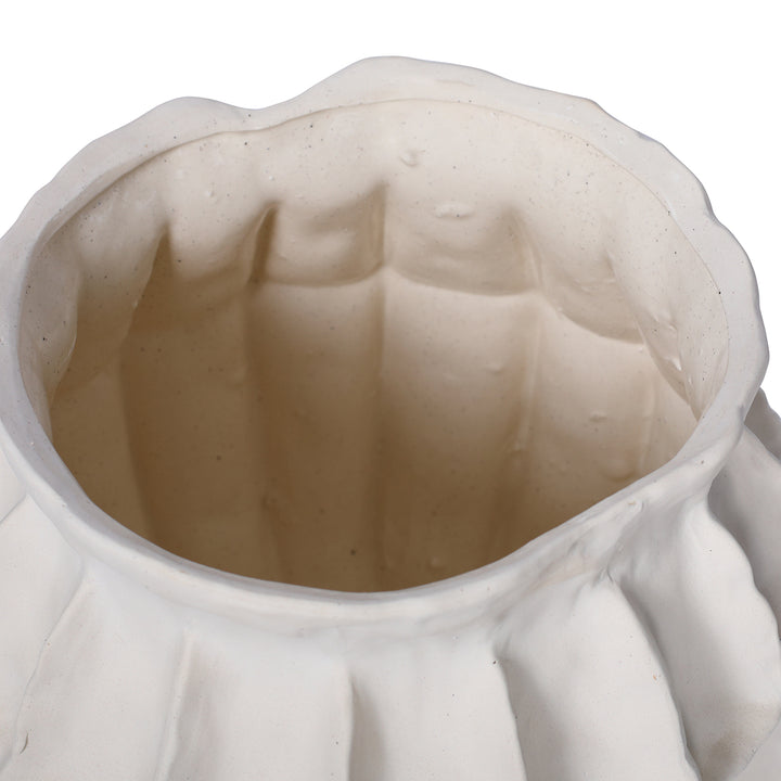 Kova White Ceramic Ribbed Large Squat Vase