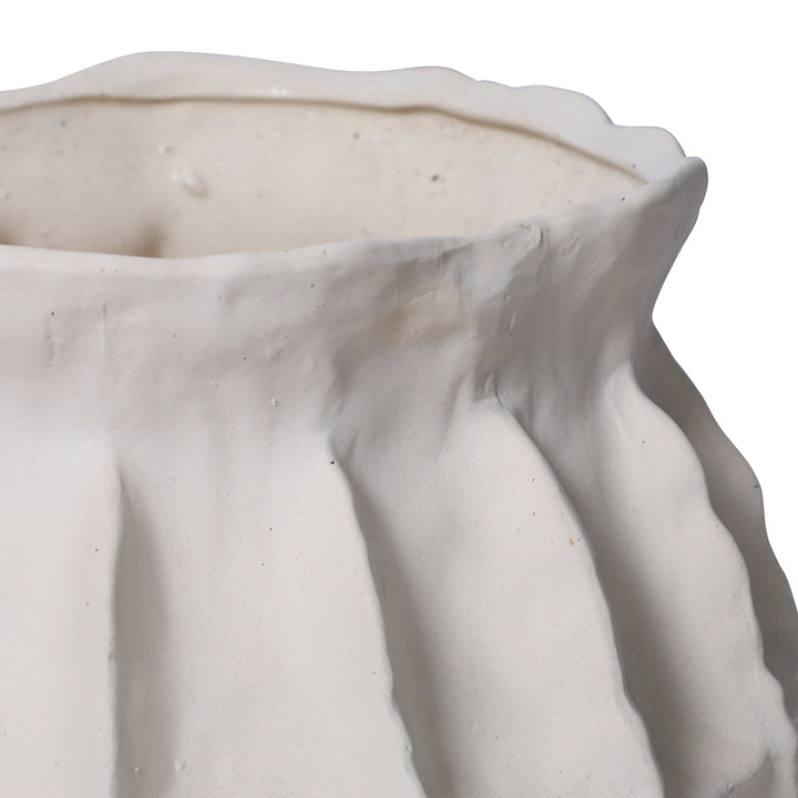 Kova White Ceramic Ribbed Large Squat Vase