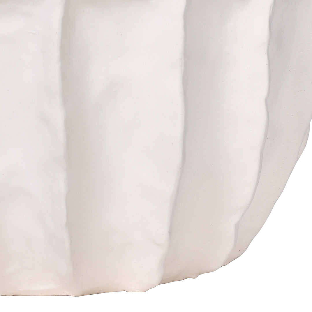 Kova White Ceramic Ribbed Large Squat Vase